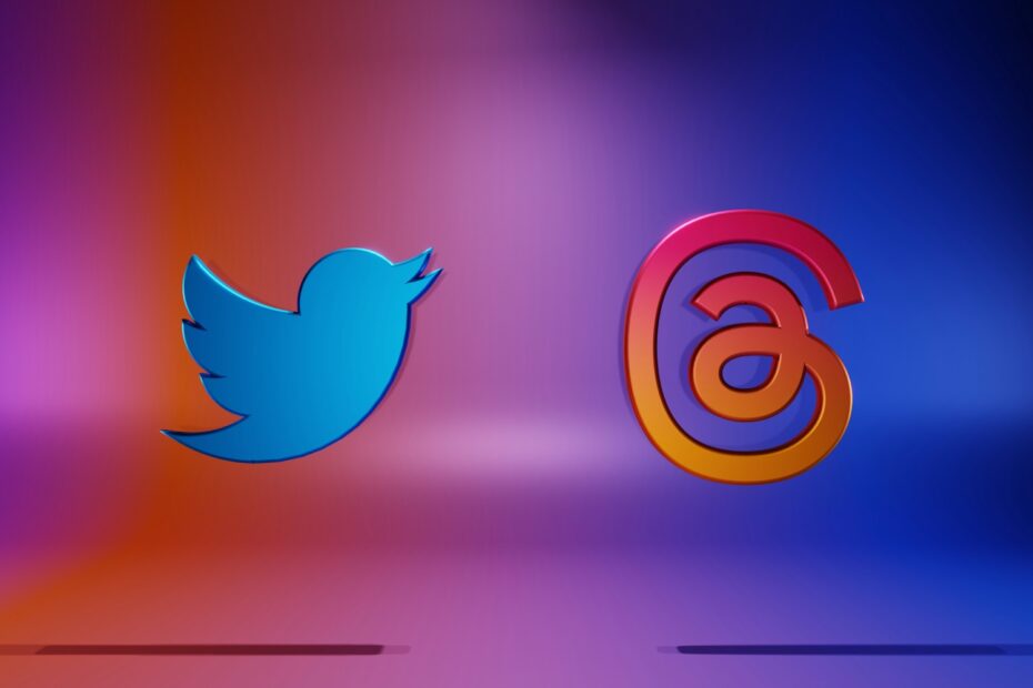 a blue and a red twitter logo